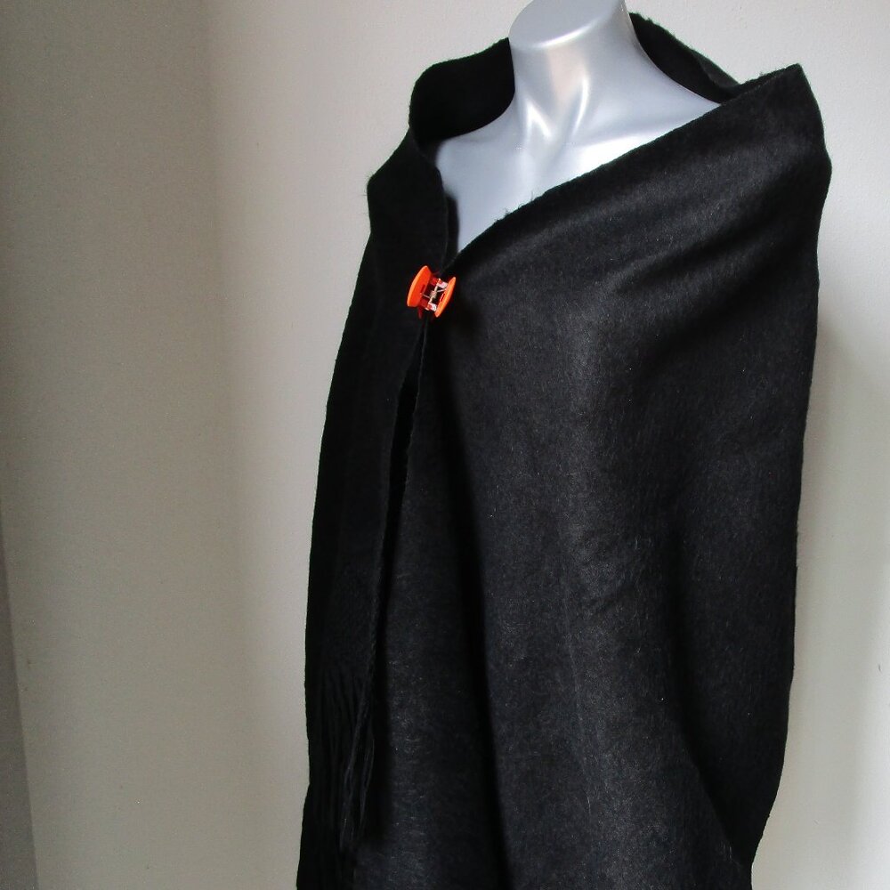 Black wool shawl blanket. 23x64inch warm sturdy scratchy wool. - Picture 2 of 15